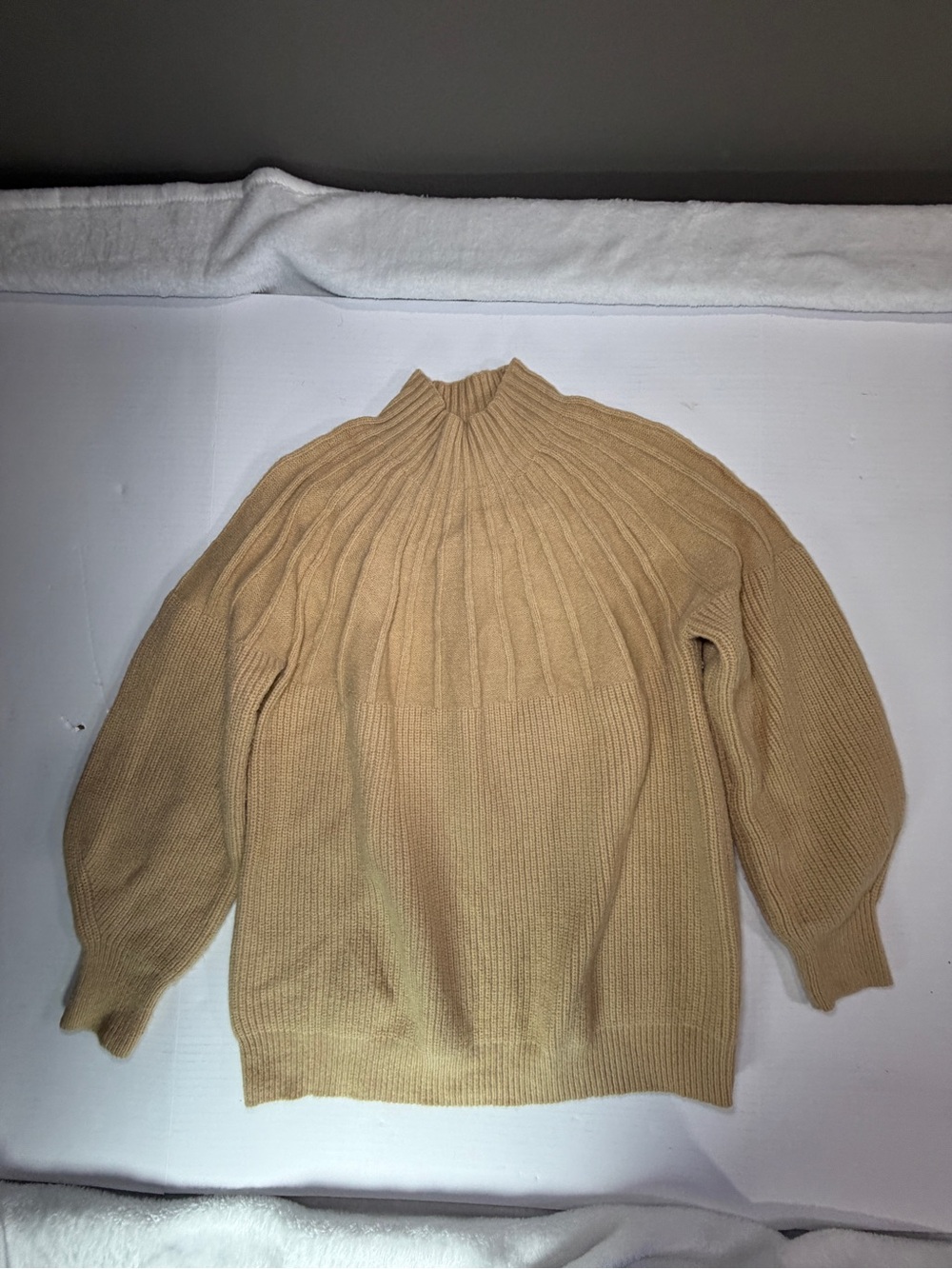 DOKOTOO Ribbed Funnel Neck Sweater - Camel Beige